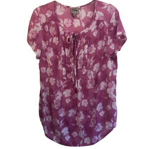 Como Vintage‎ Floral Print Blouse, Short Sleeve Casual Top